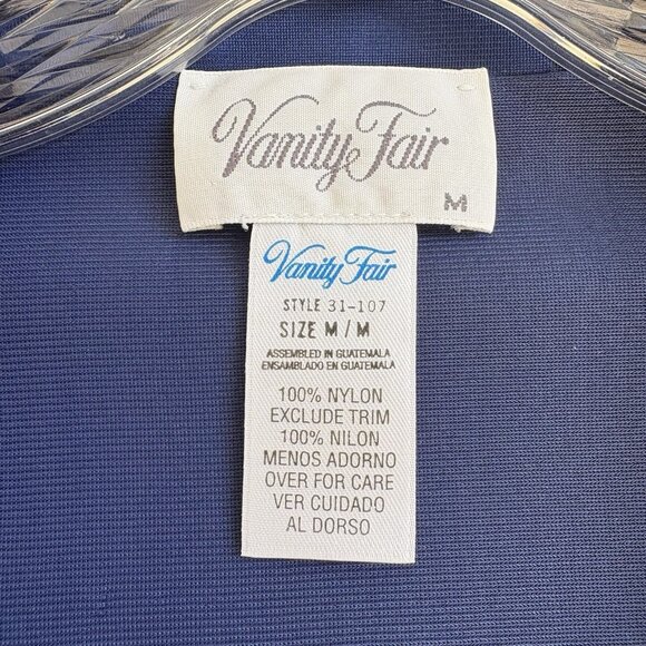 VTG Vanity Fair Nightgown Size M Navy Blue Nylon Button Lightweight One Pocket - Picture 2 of 7